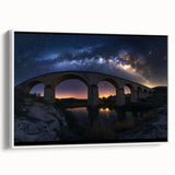 Framed landscape canvas artwork depicting a serene bridge scene, showcasing vibrant colors and intricate details, perfect for home or office decor.