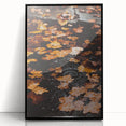 Large abstract wall art depicting autumnal trees in red and orange hues, framed in black acrylic.