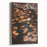 Framed canvas of a vintage landscape art painting depicting autumn trees in vibrant hues, ideal for living room decor.