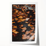 Extra large rolled print featuring a fall-themed floral design in warm orange and red tones, suitable for dining room walls.