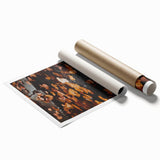 Extra large rolled print featuring autumnal floral art in warm shades, ideal for classy bathroom or large living room decor.