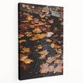 Side view of a large canvas depicting a fall scene with orange and red leaves, ideal for kitchen wall art.