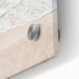 Large abstract wall art in vibrant orange and yellow tones on acrylic glass, perfect for dining room ambiance.