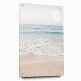 Large abstract wall art on acrylic, featuring swirling blue and teal hues, ideal for modern bedroom or dining room decor.