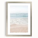 Textured abstract art print in muted gray and blue tones on a framed canvas, suitable for bedroom decor.