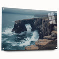 Acrylic landscape artwork depicting vibrant cliffs in rich hues, displayed in a side view with decorative pins for added depth and dimension. Ideal for modern decor.