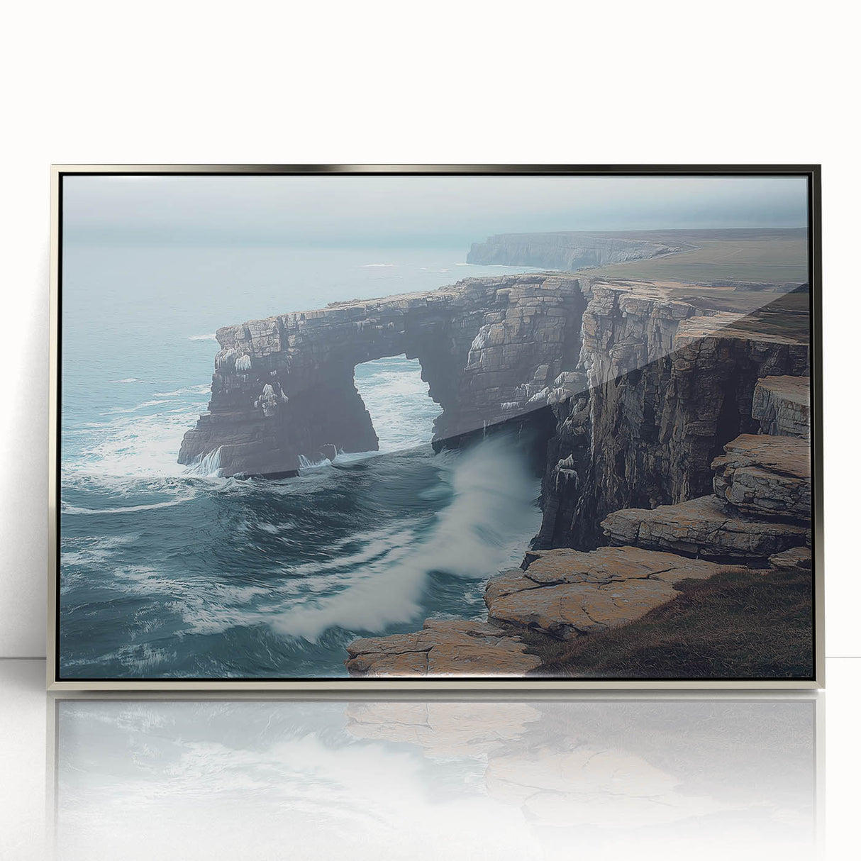 Framed acrylic artwork depicting a stunning landscape of cliffs, showcasing rich colors and intricate textures, ideal for enhancing modern home decor.