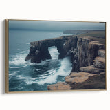 Framed canvas artwork depicting a stunning landscape of cliffs with vibrant colors and intricate details, featuring a gold frame that enhances its elegance. Perfect for adding a touch of sophistication to any decor.
