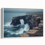 Framed canvas artwork depicting a scenic landscape with dramatic cliffs, showcasing vibrant colors and intricate details, ideal for enhancing home decor aesthetics.