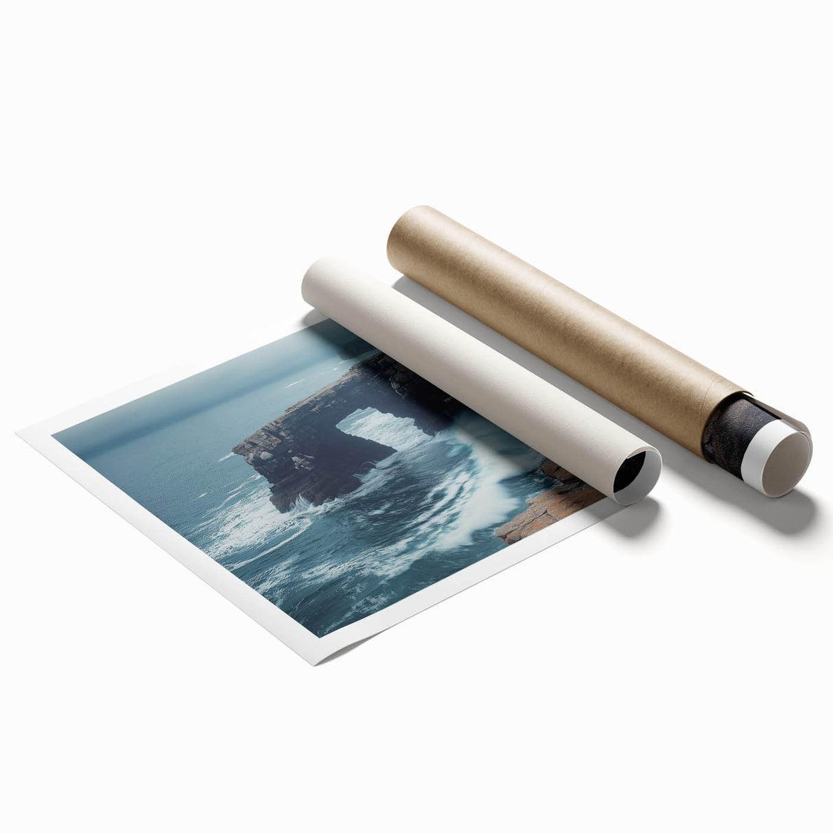 Vibrant landscape artwork showcasing dramatic cliffs and serene skies, printed on high-quality rolled canvas, ideal for home decor and art enthusiasts.