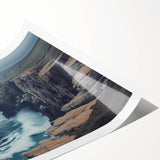 Stunning rolled print of a dramatic cliff landscape featuring vibrant colors and intricate details, perfect for home decor or art enthusiasts, securely packaged in a protective tube.