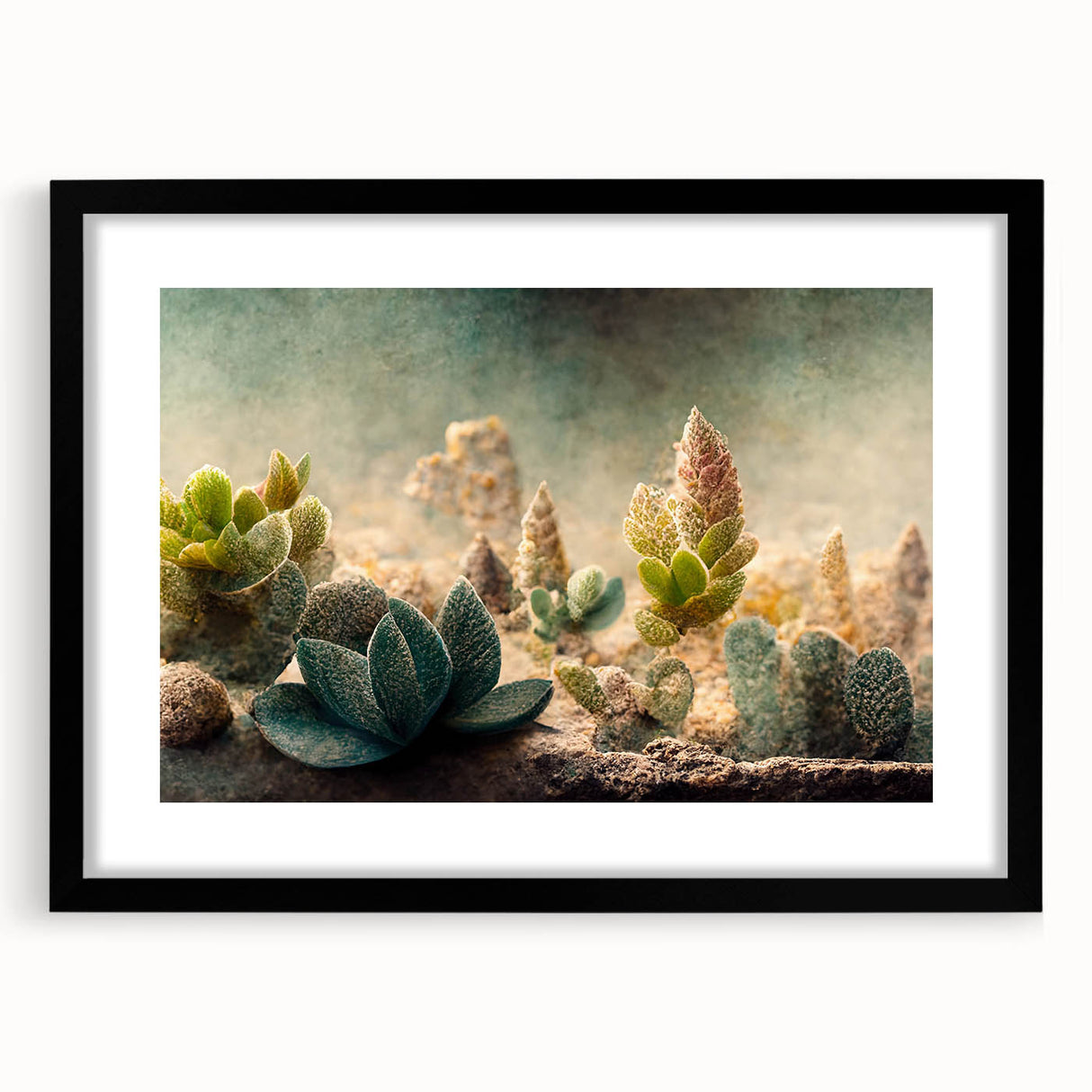 Abstract floral wall art framed in black matting, showcasing vibrant colors and intricate patterns, perfect for modern home decor or office aesthetics.