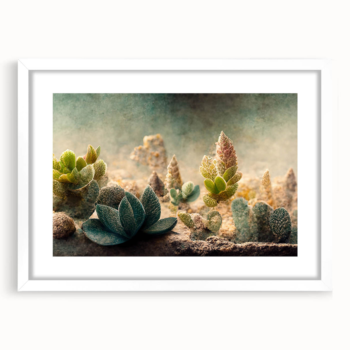 Abstract floral wall art print framed in white with a mat, showcasing vibrant colors and intricate patterns, perfect for modern home decor.