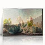 Framed abstract floral wall art featuring vibrant colors and modern design, set in a sleek silver frame, perfect for contemporary home decor.