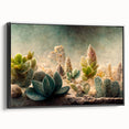 Framed canvas wall art featuring abstract floral design in vibrant colors, set against a sleek black frame, showcasing an elegant side view for modern decor.