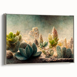 Framed canvas wall art displaying an abstract floral design in vibrant colors, elegantly bordered by a silver frame, enhancing modern home decor aesthetics.