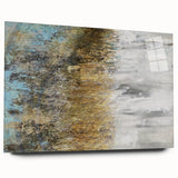 Acrylic glass wall art displaying an abstract landscape design in vibrant colors, featuring a sleek side view without pins, perfect for modern decor.