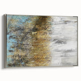 Framed abstract landscape wall art showcasing vibrant colors and intricate textures, featuring a silver frame that enhances the modern aesthetic, ideal for contemporary decor.