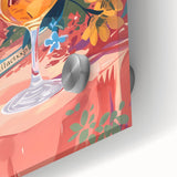 Large abstract wall art in muted earth tones on acrylic glass, mid-century modernist style, suitable for dining room decor.