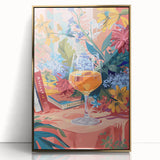 Art deco poster of food and drinks in gold and black tones, framed acrylic, suitable for modern art wall decor.