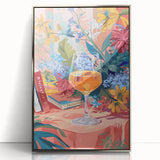 Large art print of mid-century modernist food and drinks, framed in silver acrylic, suited for modern kitchen decor.
