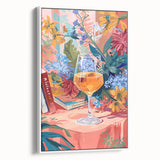 Vintage poster art featuring colorful food and drink imagery on a large framed canvas, ideal for living room decor.
