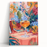 Large black and white stretched canvas featuring assorted food and drink items, ideal for kitchen wall art.