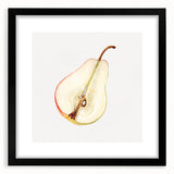 Extra large abstract art print of colorful fruits in vibrant hues on textured canvas, framed in black.