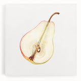 Large black and white wall art of assorted fruits on stretched canvas, ideal for kitchen decor.