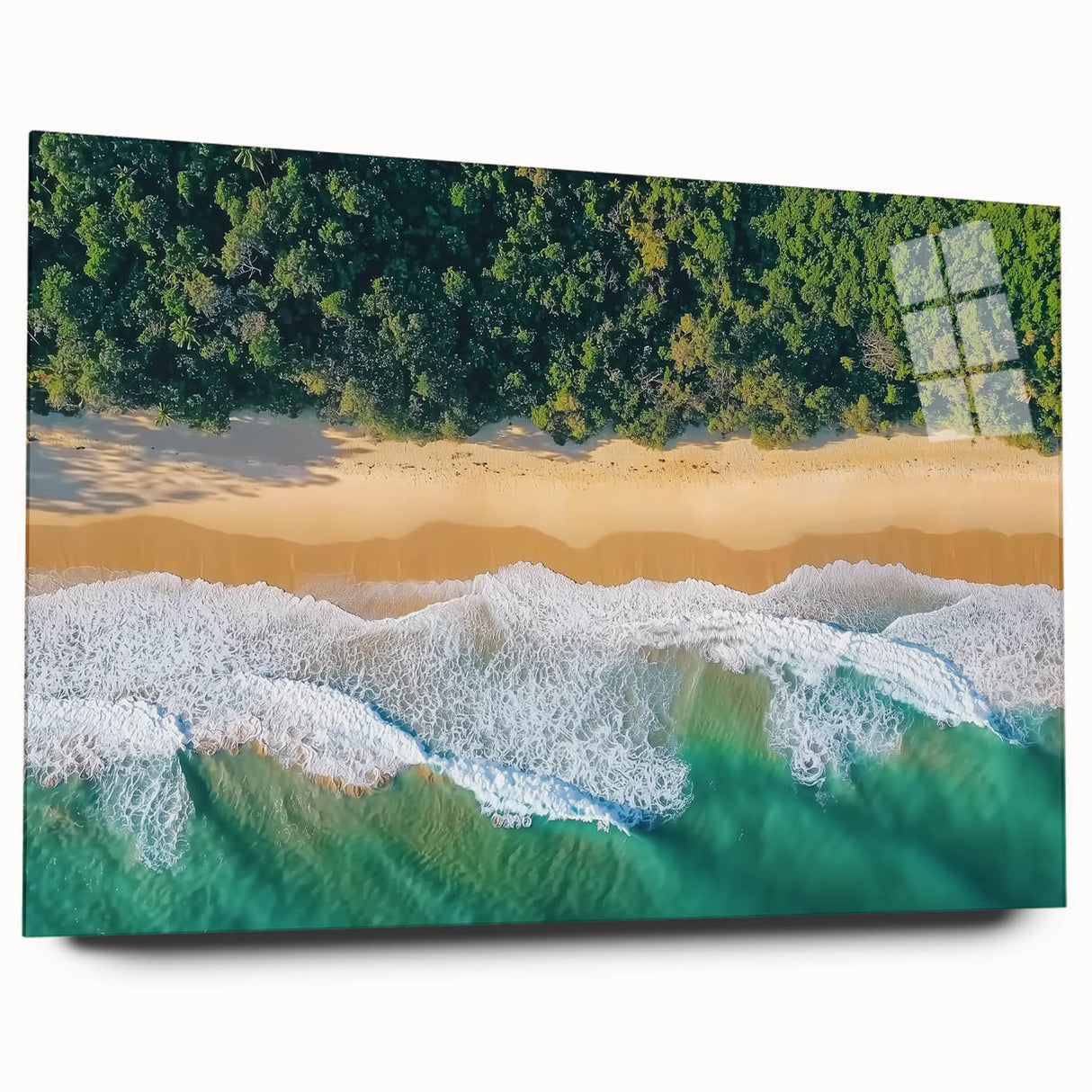 Stunning landscape acrylic artwork depicting serene beaches, showcasing vibrant colors and intricate details. Perfect for coastal-themed home decor, enhancing any living space with a touch of tranquility.