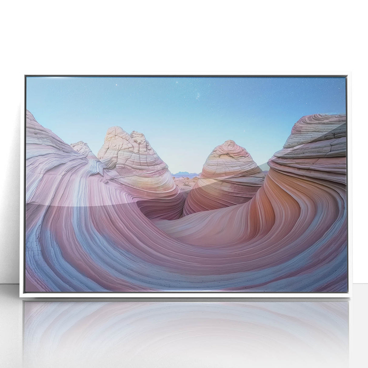 Framed acrylic landscape artwork depicting vibrant canyons in rich earthy tones, designed to enhance home decor and create a serene atmosphere.