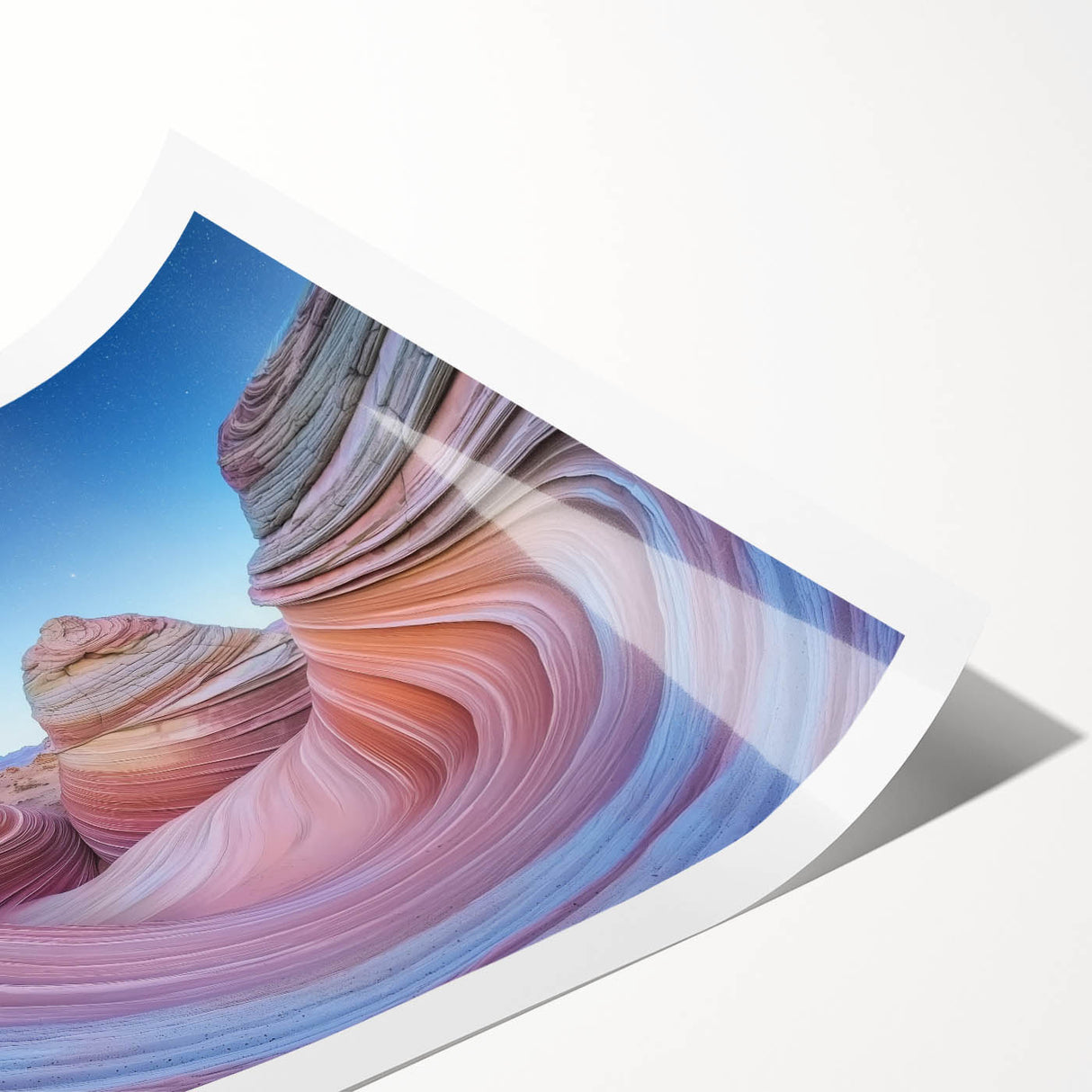 Vibrant landscape print showcasing majestic canyons in warm earth tones, rolled for easy shipping, ideal for home decor enthusiasts seeking nature-inspired art.