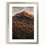 Textured art featuring abstract autumnal tones on a framed silver mat, ideal for bedroom ambiance.