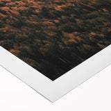 Art deco poster featuring autumnal scene with warm orange and brown tones on rolled canvas, suitable for dining room decor.