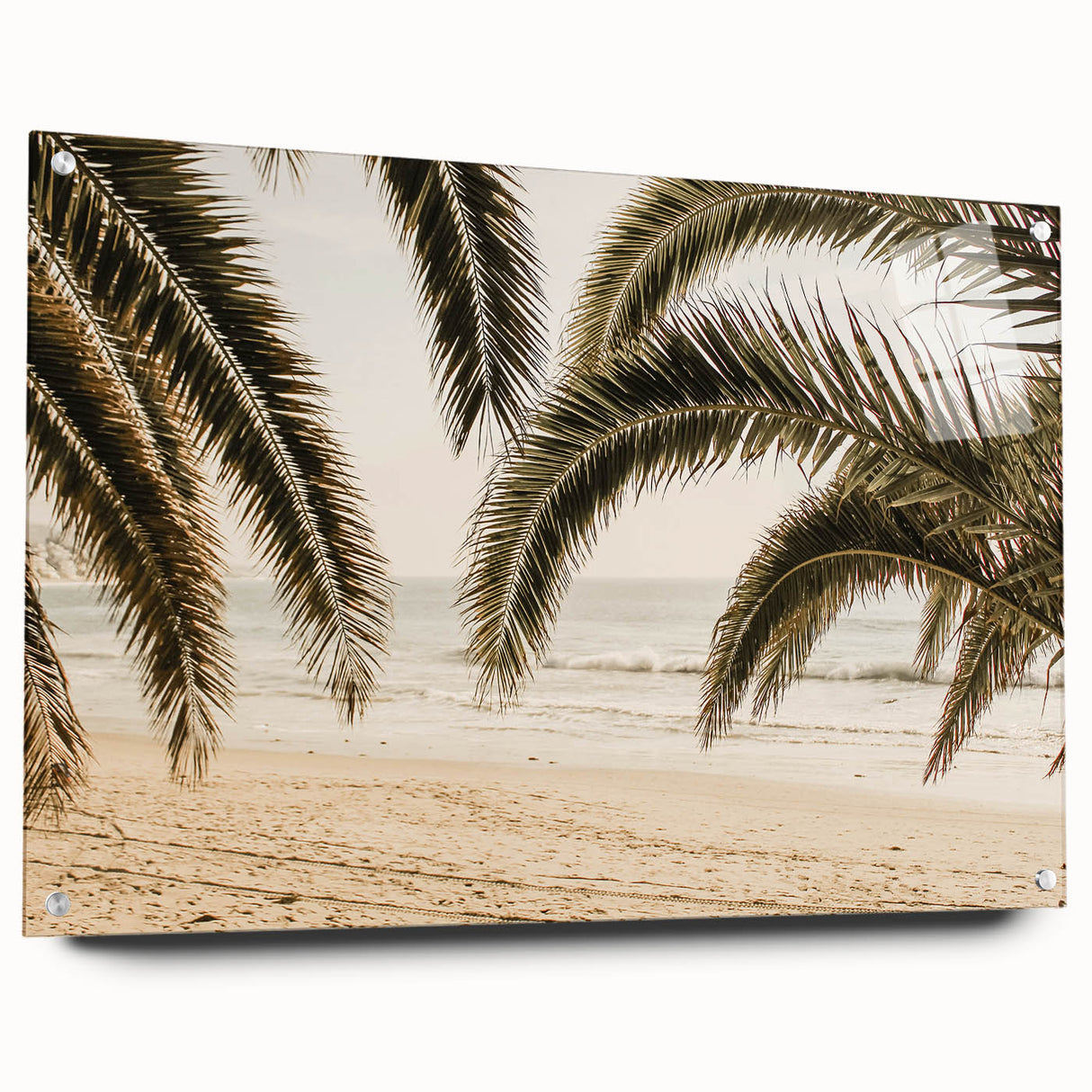 Large abstract wall art on acrylic glass depicting vibrant summer hues, ideal for bedroom or dining room decor.