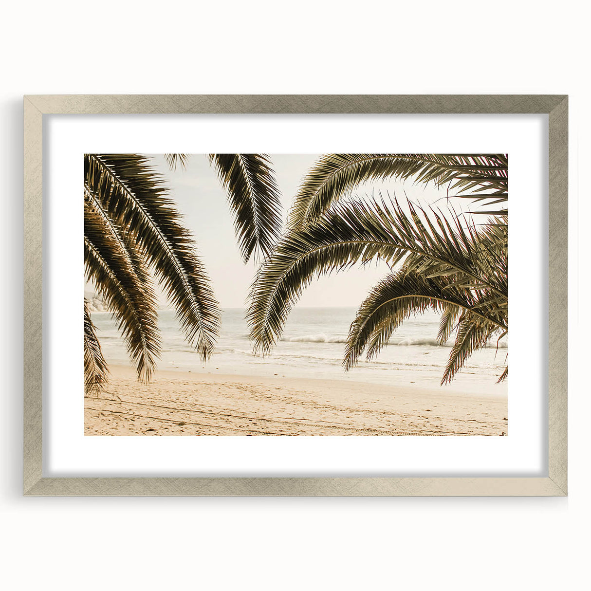 Textured abstract art print in vibrant orange and yellow hues on a silver-framed canvas, ideal for bedroom wall decor.
