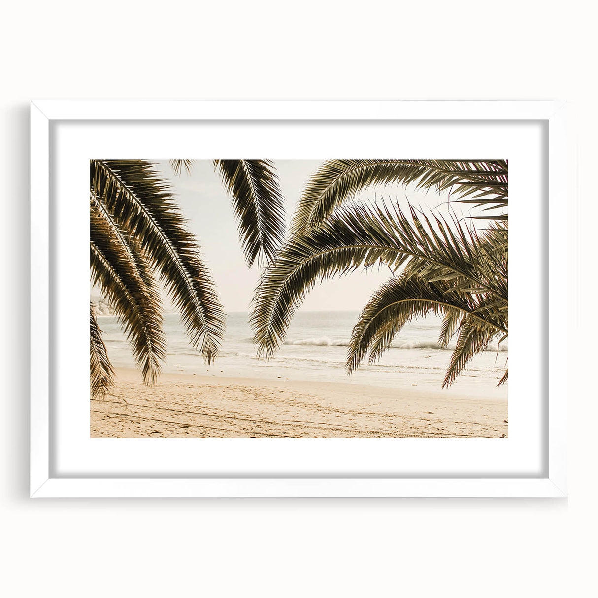 Abstract art print featuring swirling blue and green tones on a white framed canvas.