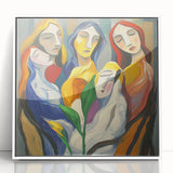 Framed acrylic art piece featuring an abstract figurative design in white, showcasing modern artistic expression with fluid shapes and subtle color variations, ideal for contemporary home decor.