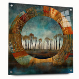 Abstract floral wall art displayed in a sleek acrylic glass frame, showcasing vibrant colors and intricate designs. The side view highlights mounting pins, emphasizing a modern aesthetic perfect for contemporary home decor.