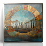 Framed abstract floral wall art in a silver frame, featuring vibrant colors and intricate designs, enhancing modern home decor with a touch of elegance.