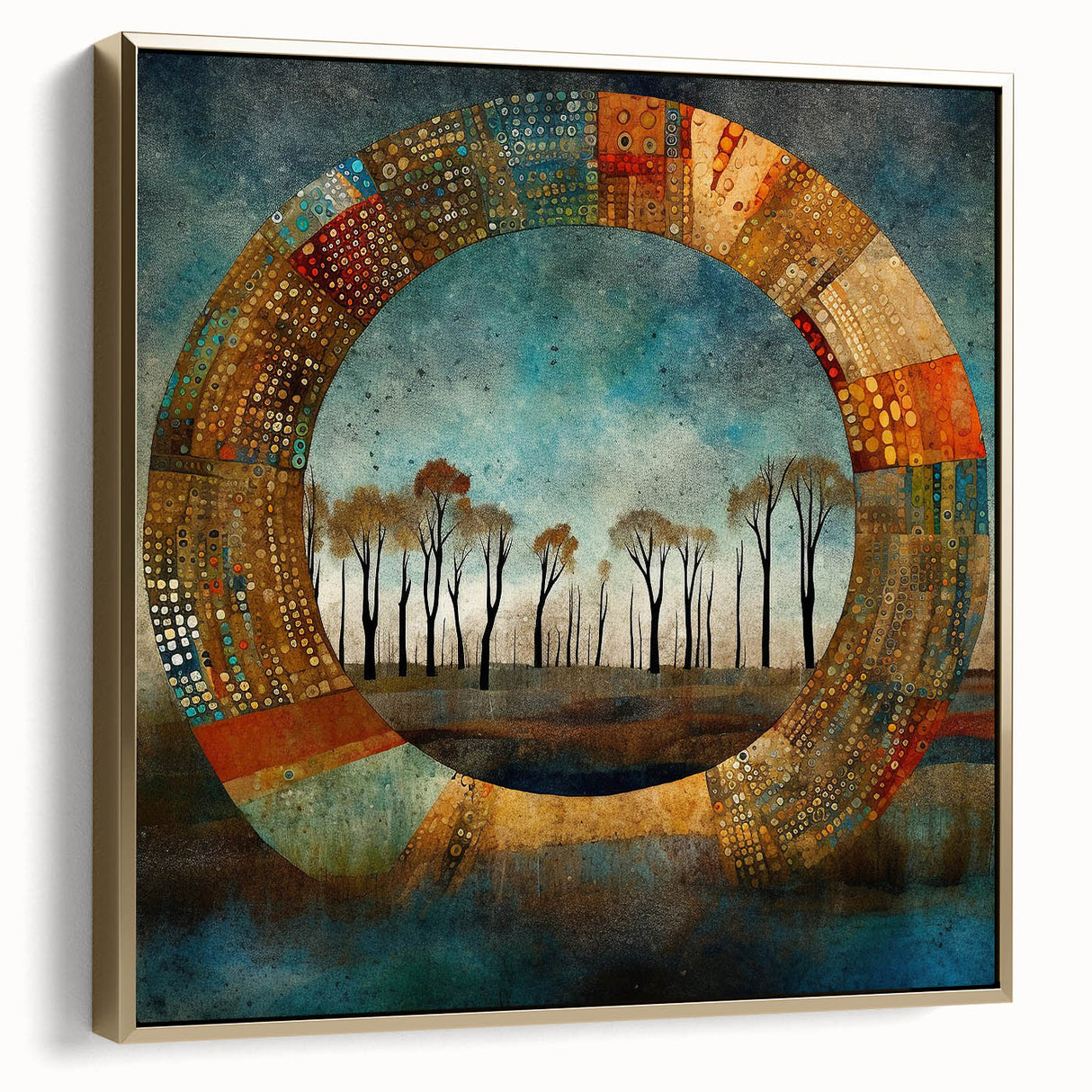 Framed canvas wall art showcasing abstract floral designs in silver and gold tones, elegantly displayed against a neutral background, perfect for modern decor.