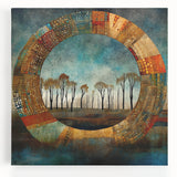 Abstract floral wall art on stretched canvas, showcasing vibrant colors and intricate patterns, perfect for modern home decor or office aesthetics.