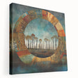 Abstract floral wall art on a stretched canvas, showcasing vibrant colors and intricate designs, perfect for modern home decor. Side view highlights depth and texture.