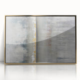 Framed acrylic wall art depicting an abstract landscape with gold accents, showcasing vibrant colors and modern design, perfect for contemporary home decor.