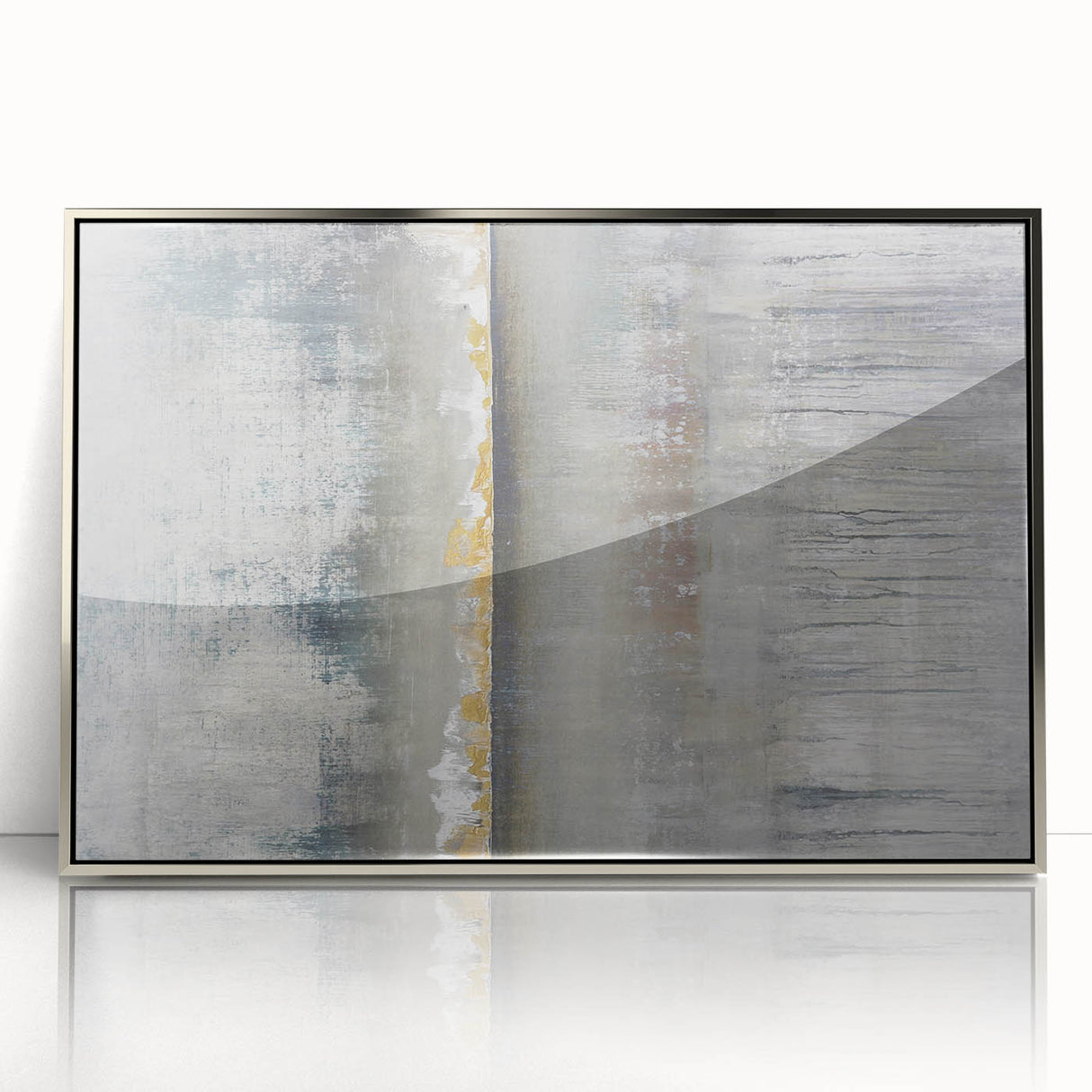 Framed abstract landscape wall art featuring vibrant colors and unique acrylic textures, set against a sleek silver frame, ideal for modern home decor.