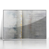 Framed acrylic wall art featuring a vibrant abstract landscape design in soothing blues and greens, perfect for modern home decor or office spaces.