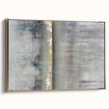 Framed abstract landscape wall art featuring a gold accent, displayed in a modern setting. Ideal for enhancing home decor with a touch of elegance and sophistication.