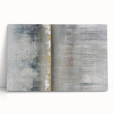 Abstract landscape wall art on stretched canvas, featuring vibrant colors and dynamic shapes, leaning against a textured wall, perfect for modern decor.