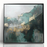Contemporary Abstract Canvas – Deep Emerald Gold Accent Wall Art