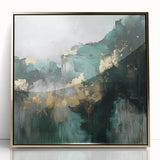 Contemporary Abstract Canvas – Deep Emerald Gold Accent Wall Art